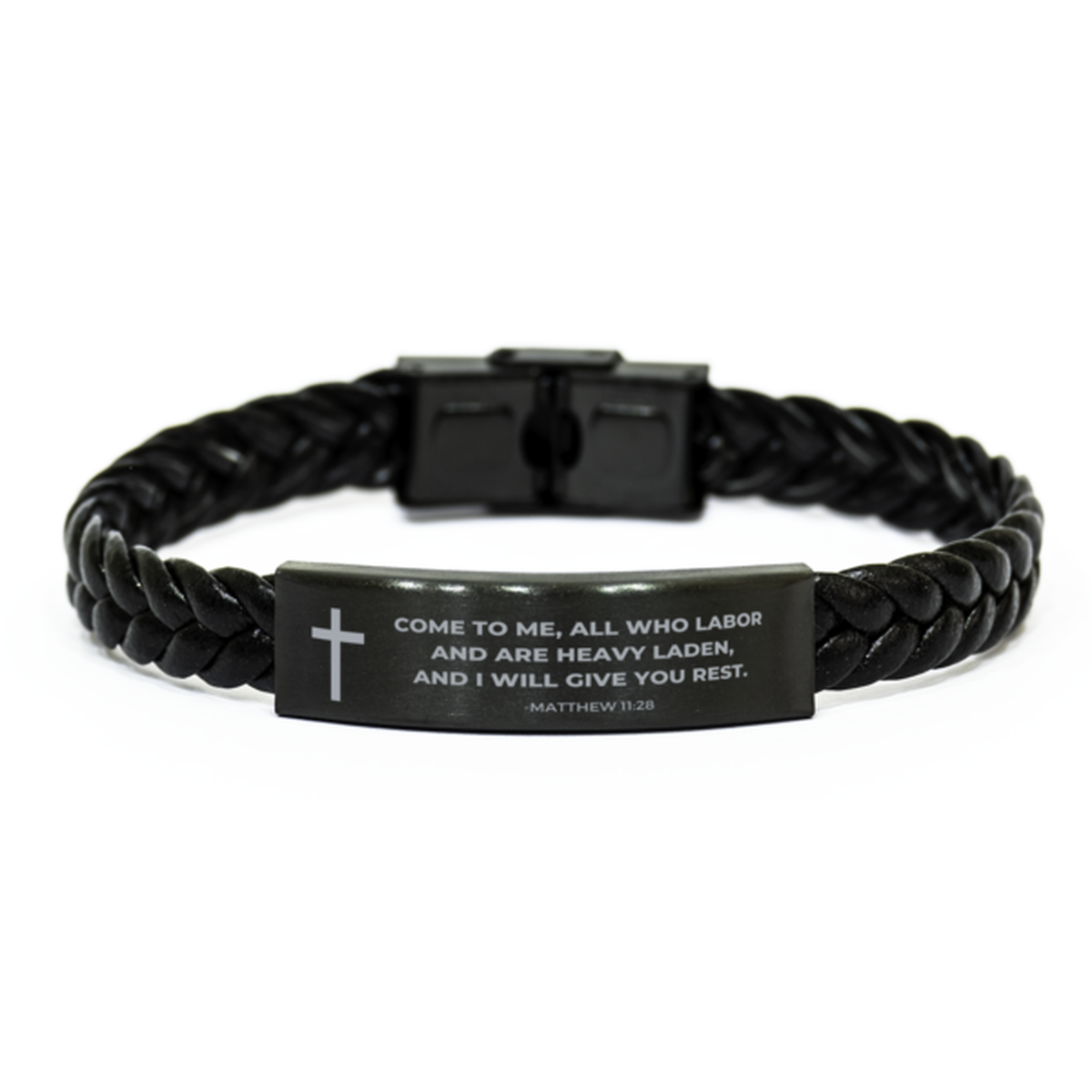 Baptism Gifts For Teenage Boys Girls, Christian Bible Verse Braided Leather Bracelet, Come to me, all who labor, Catholic Confirmation Gifts for Son, Godson, Grandson, Nephew