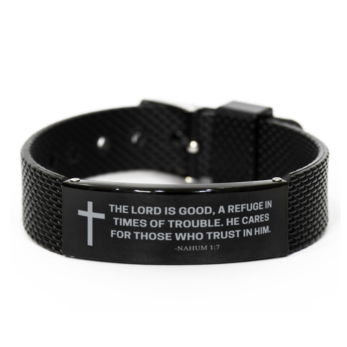 Baptism Gifts For Teenage Boys Girls, Christian Bible Verse Black Shark Mesh Bracelet, The Lord is good, Catholic Confirmation Gifts for Son, Godson, Grandson, Nephew