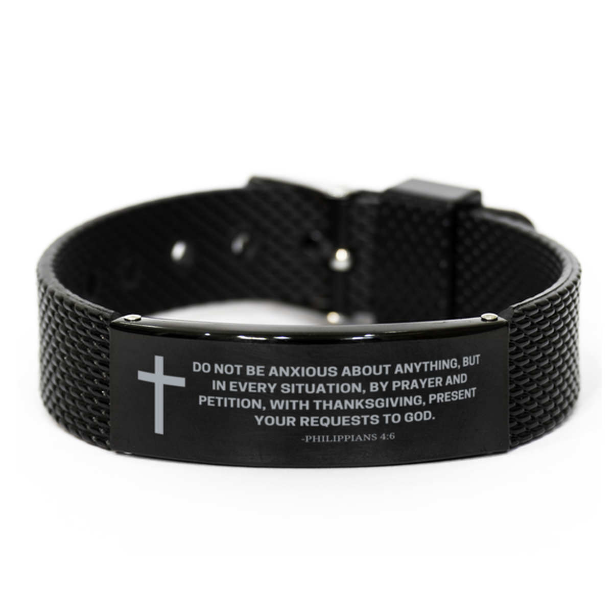 Baptism Gifts For Teenage Boys Girls, Christian Bible Verse Black Shark Mesh Bracelet, Do not be anxious about anything, Catholic Confirmation Gifts for Son, Godson, Grandson, Nephew