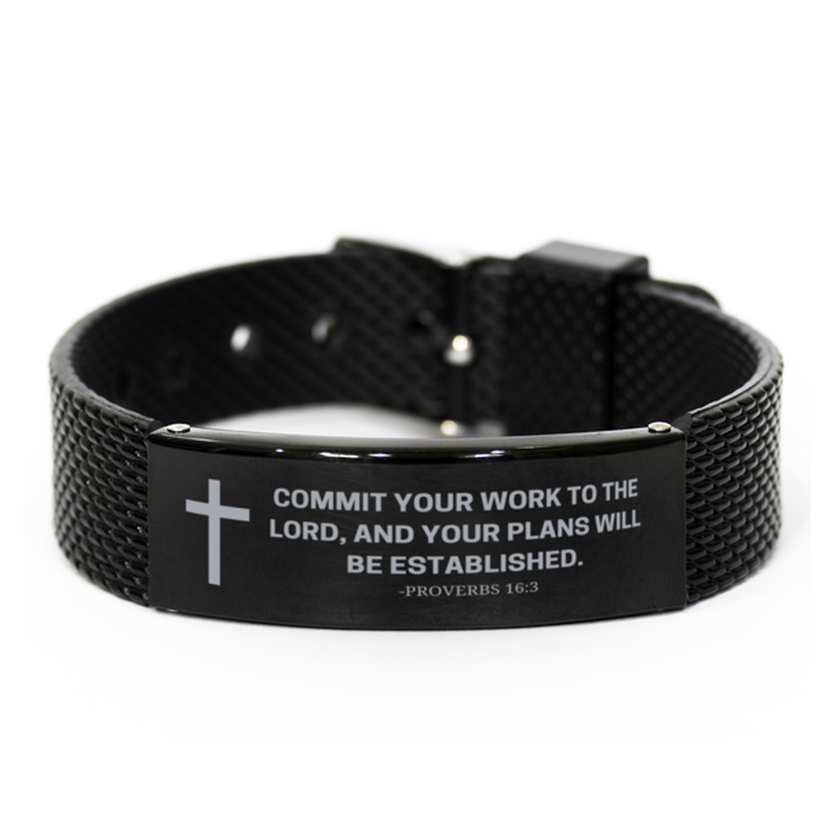 Baptism Gifts For Teenage Boys Girls, Christian Bible Verse Black Shark Mesh Bracelet, Commit your work to the Lord, Catholic Confirmation Gifts for Son, Godson, Grandson, Nephew