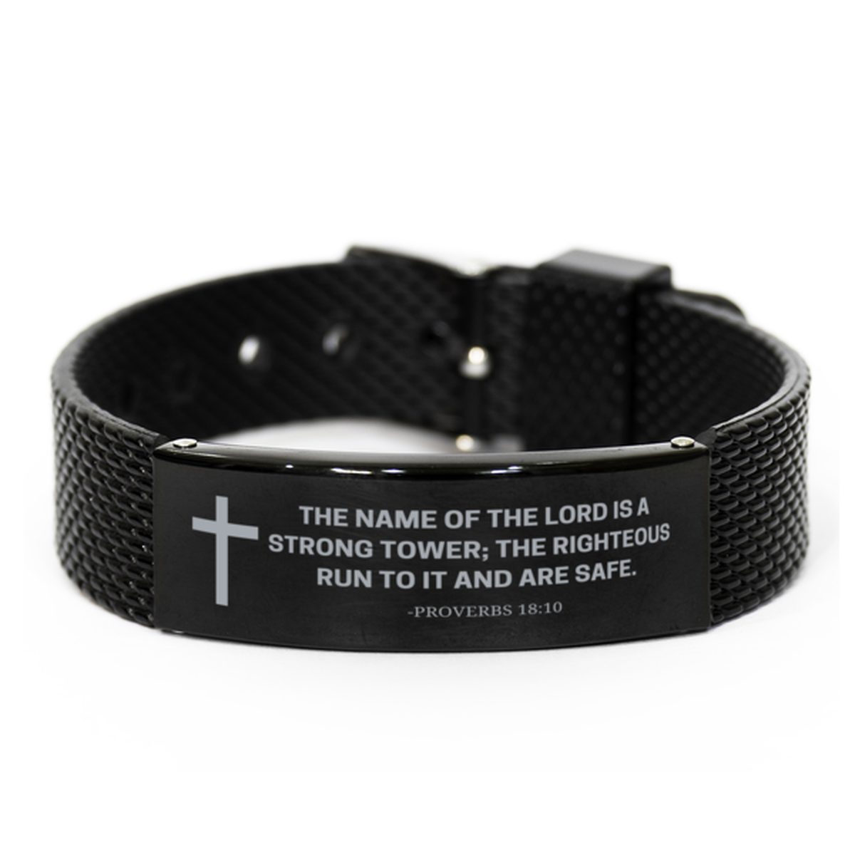 Baptism Gifts For Teenage Boys Girls, Christian Bible Verse Black Shark Mesh Bracelet, The name of the Lord is a strong, Catholic Confirmation Gifts for Son, Godson, Grandson, Nephew