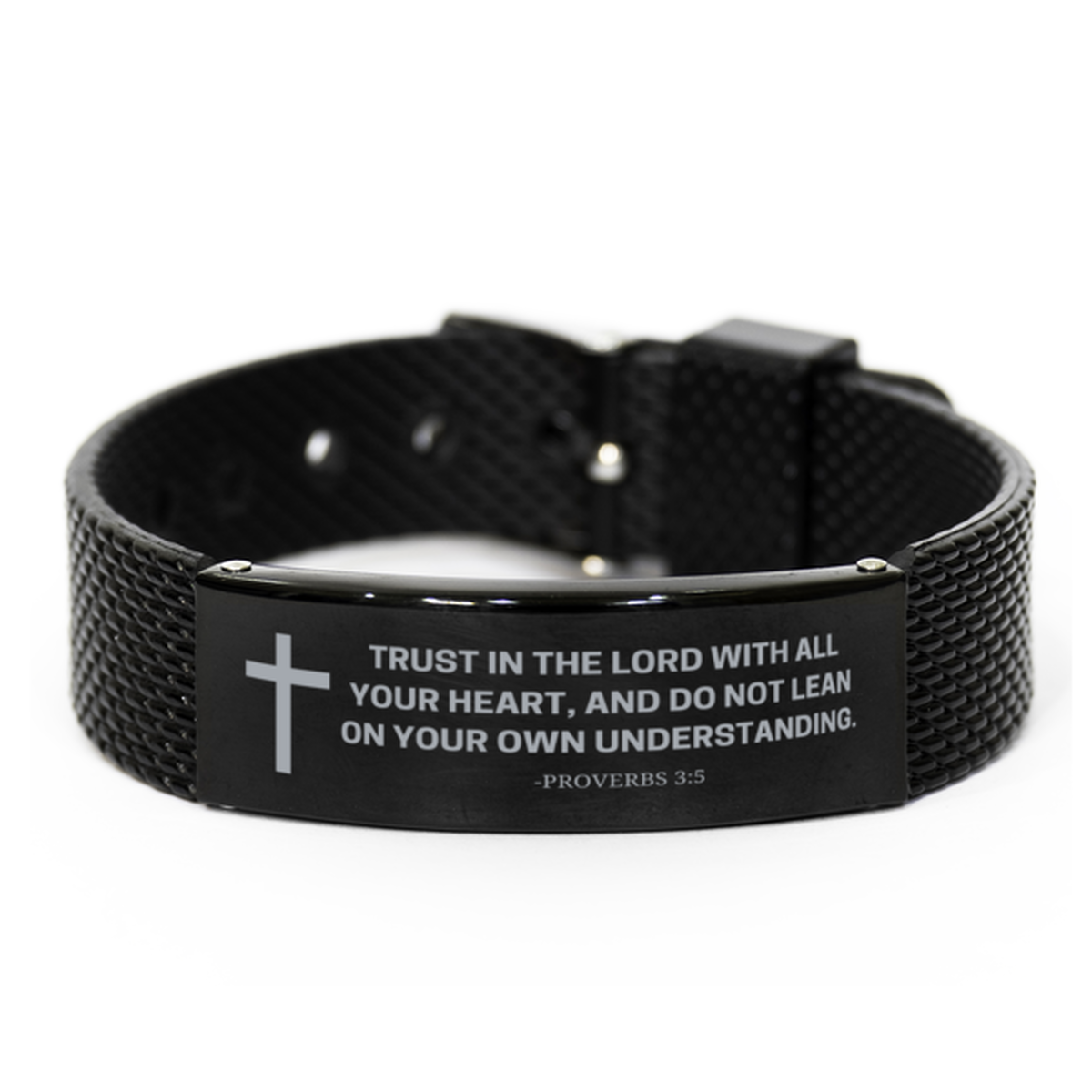 Baptism Gifts For Teenage Boys Girls, Christian Bible Verse Black Shark Mesh Bracelet, Trust in the Lord with all your heart, Catholic Confirmation Gifts for Son, Godson, Grandson, Nephew