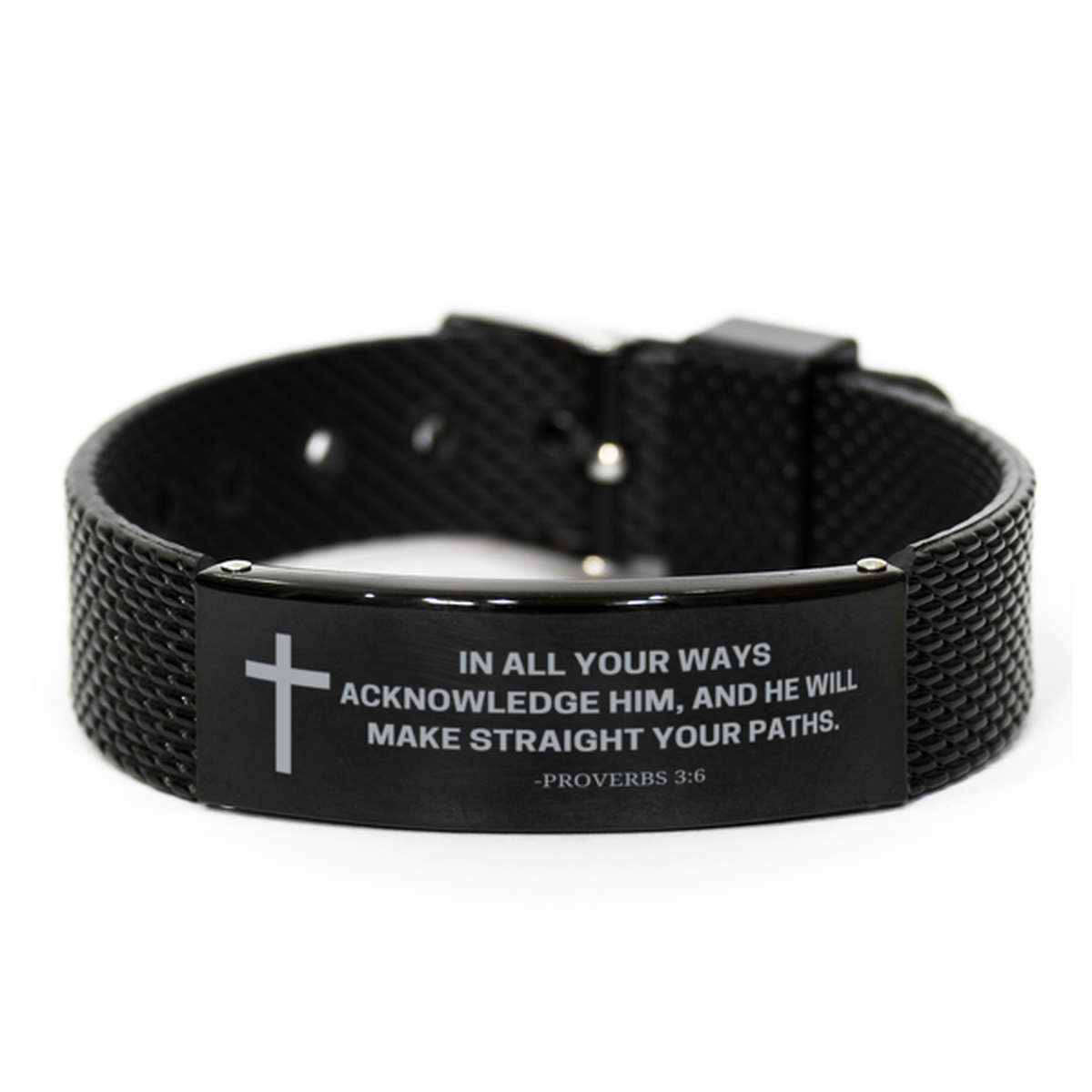 Baptism Gifts For Teenage Boys Girls, Christian Bible Verse Black Shark Mesh Bracelet, In all your ways acknowledge Him, Catholic Confirmation Gifts for Son, Godson, Grandson, Nephew