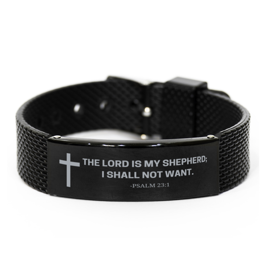 Baptism Gifts For Teenage Boys Girls, Christian Bible Verse Black Shark Mesh Bracelet, The Lord is my shepherd, Catholic Confirmation Gifts for Son, Godson, Grandson, Nephew