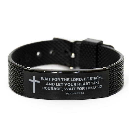 Baptism Gifts For Teenage Boys Girls, Christian Bible Verse Black Shark Mesh Bracelet, Wait for the Lord, Catholic Confirmation Gifts for Son, Godson, Grandson, Nephew