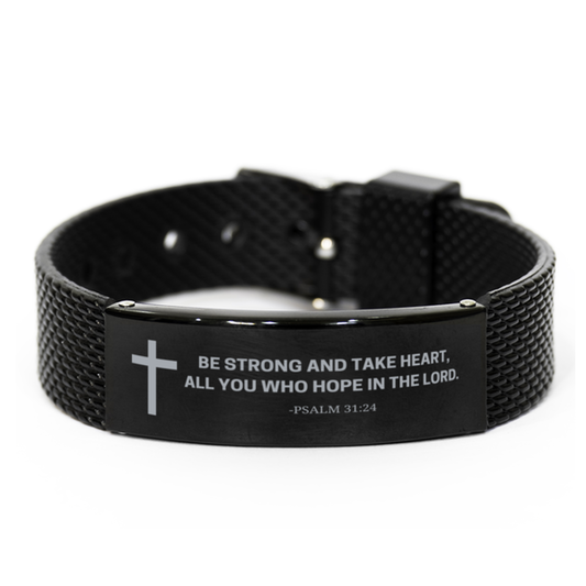 Baptism Gifts For Teenage Boys Girls, Christian Bible Verse Black Shark Mesh Bracelet, Be strong and take heart, Catholic Confirmation Gifts for Son, Godson, Grandson, Nephew
