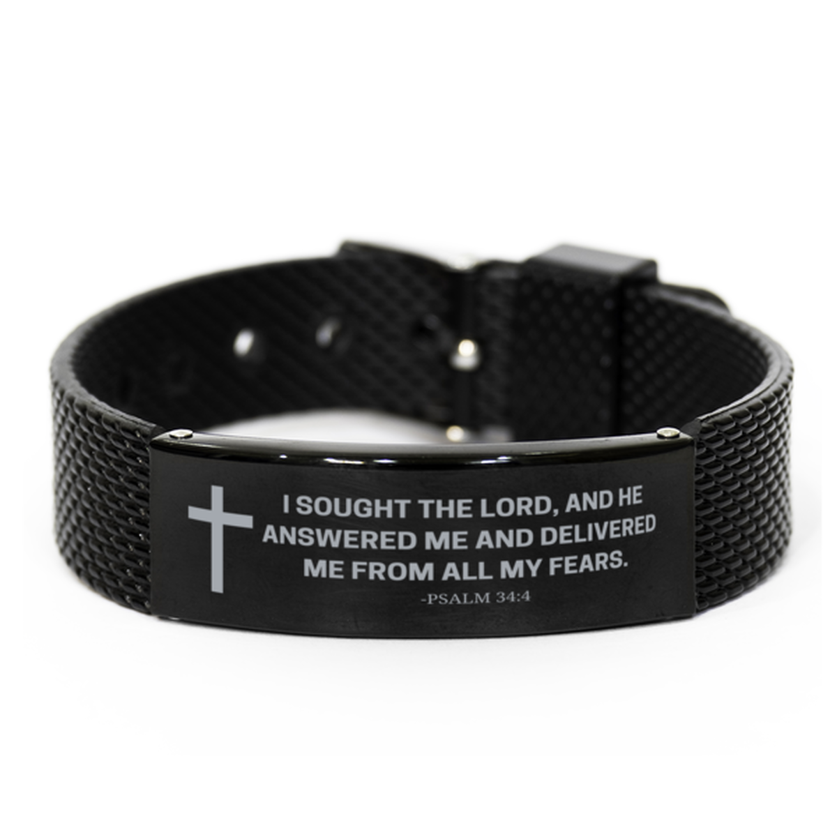 Baptism Gifts For Teenage Boys Girls, Christian Bible Verse Black Shark Mesh Bracelet, I sought the Lord, Catholic Confirmation Gifts for Son, Godson, Grandson, Nephew