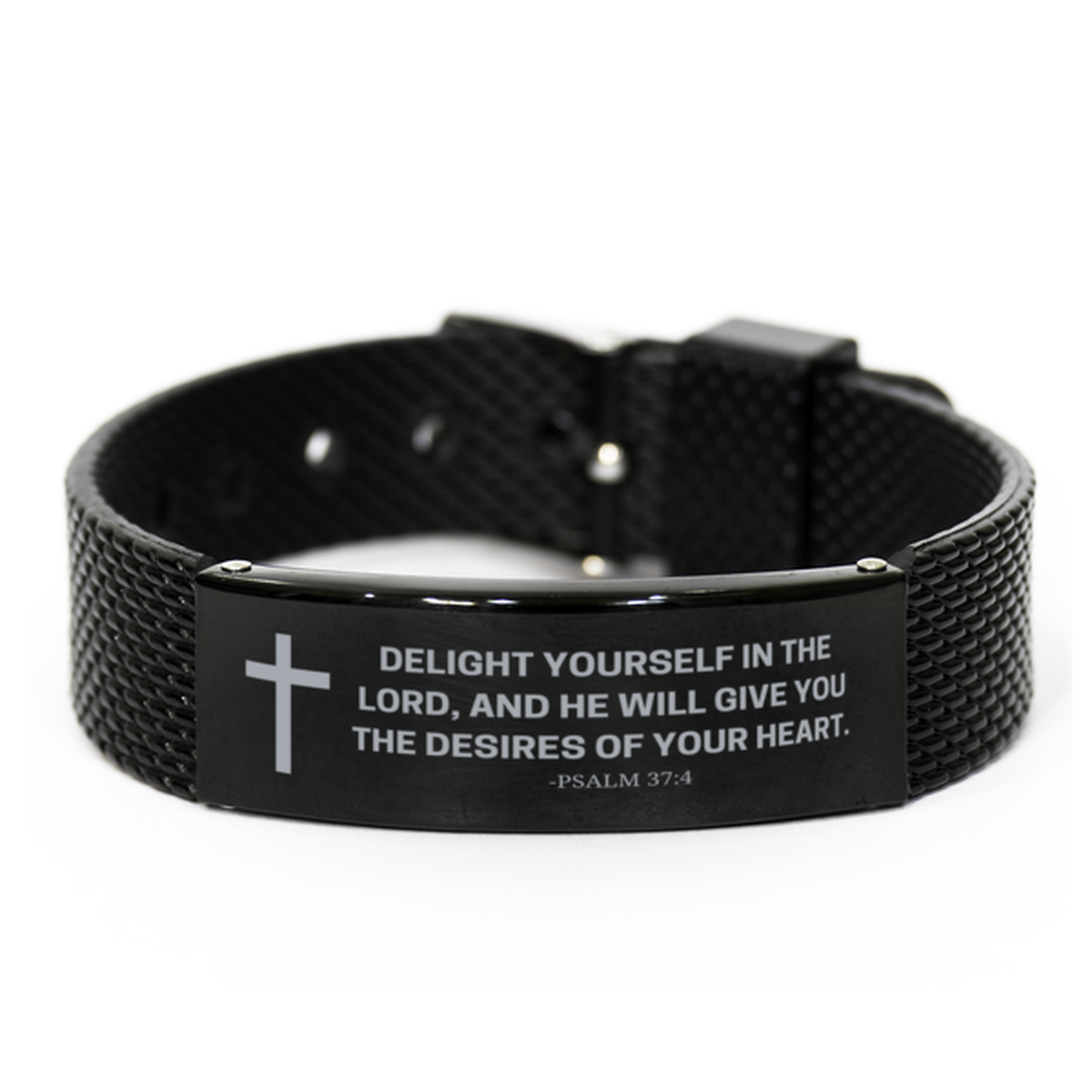 Baptism Gifts For Teenage Boys Girls, Christian Bible Verse Black Shark Mesh Bracelet, Delight yourself in the Lord, Catholic Confirmation Gifts for Son, Godson, Grandson, Nephew
