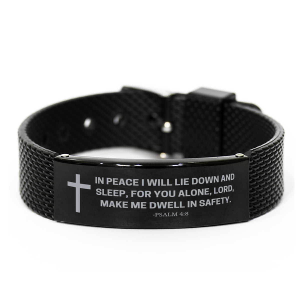 Baptism Gifts For Teenage Boys Girls, Christian Bible Verse Black Shark Mesh Bracelet, In peace I will lie down and sleep, Catholic Confirmation Gifts for Son, Godson, Grandson, Nephew
