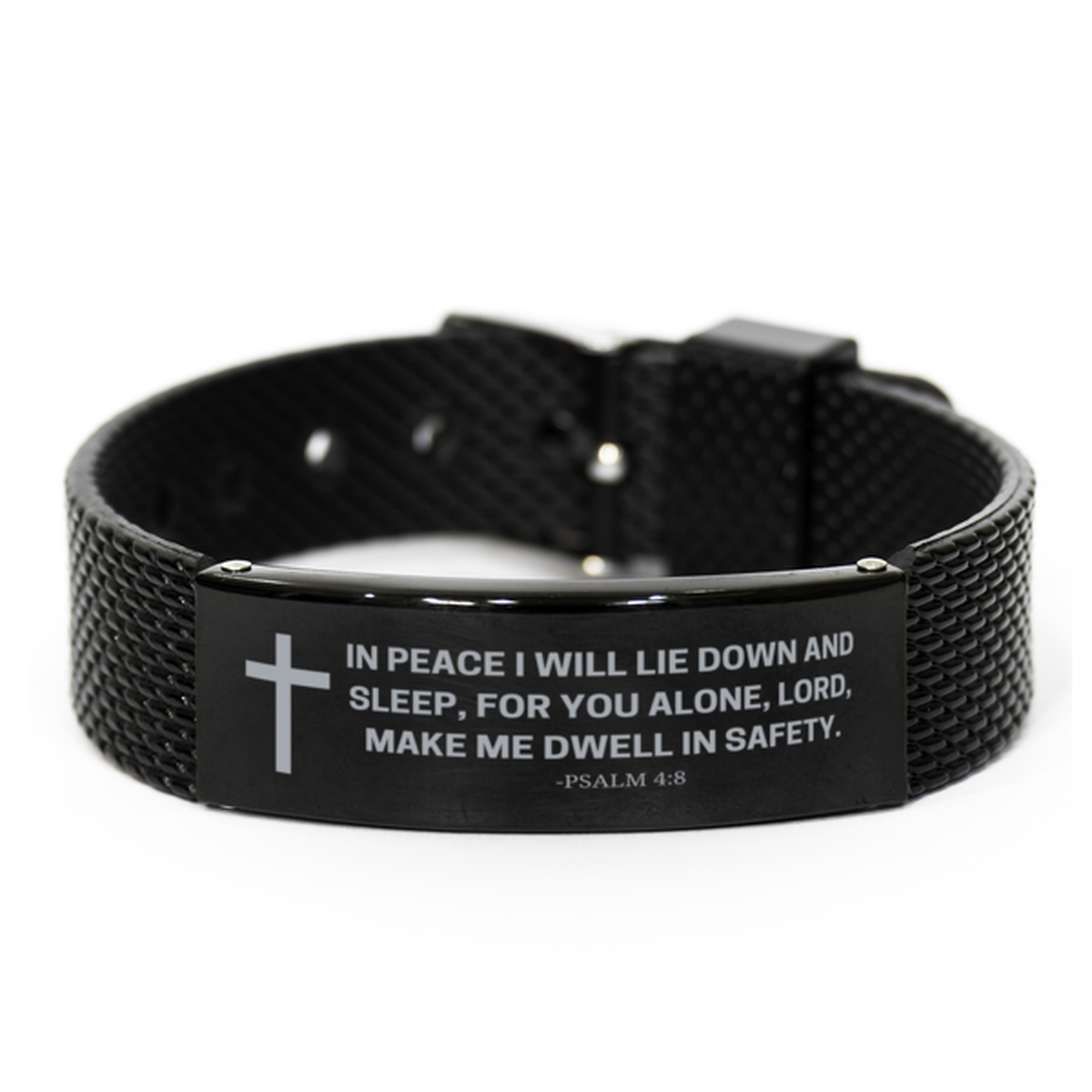 Baptism Gifts For Teenage Boys Girls, Christian Bible Verse Black Shark Mesh Bracelet, In peace I will lie down and sleep, Catholic Confirmation Gifts for Son, Godson, Grandson, Nephew