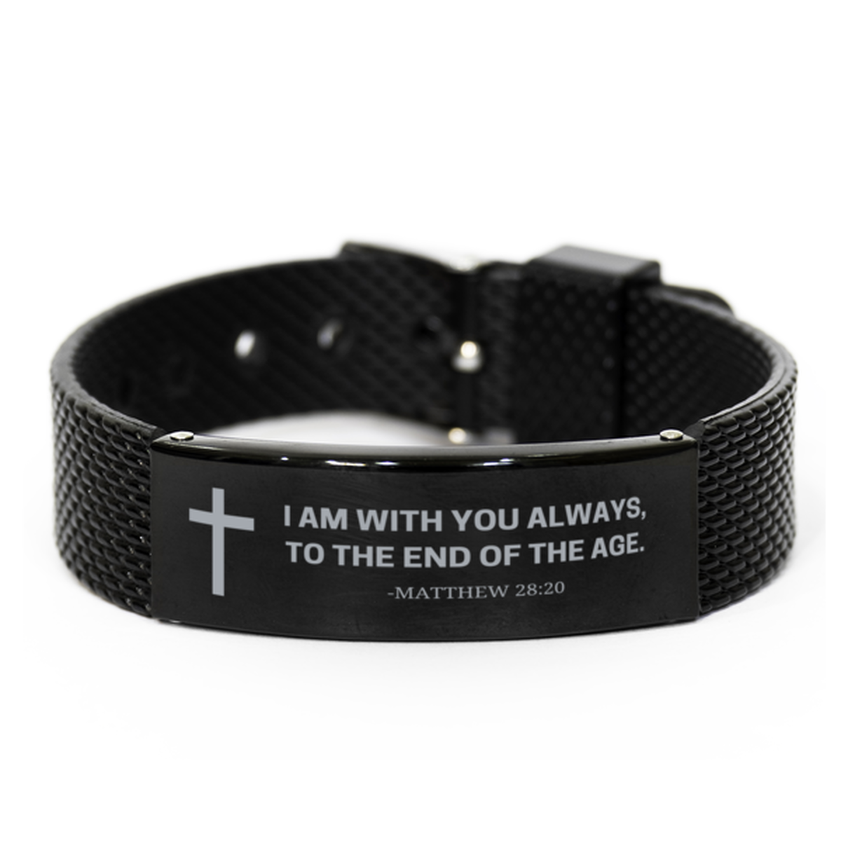 Baptism Gifts For Teenage Boys Girls, Christian Bible Verse Black Shark Mesh Bracelet, I am with you always, Catholic Confirmation Gifts for Son, Godson, Grandson, Nephew