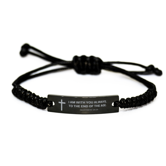 Baptism Gifts For Teenage Boys Girls, Christian Bible Verse Black Rope Bracelet, I am with you always, Catholic Confirmation Gifts for Son, Godson, Grandson, Nephew