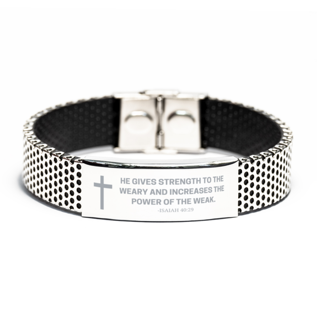Baptism Gifts For Teenage Boys Girls, Christian Bible Verse Stainless Steel Bracelet, He gives strength to the weary, Catholic Confirmation Gifts for Son, Godson, Grandson, Nephew