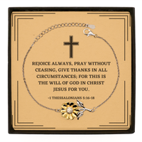 Load image into Gallery viewer, Baptism Gifts For Teenage Boys Girls, Christian Bible Verse Sterling Silver Sunflower Bracelet, Rejoice always, pray without ceasing, Confirmation Gifts, Bible Verse Card for Son, Godson, Grandson
