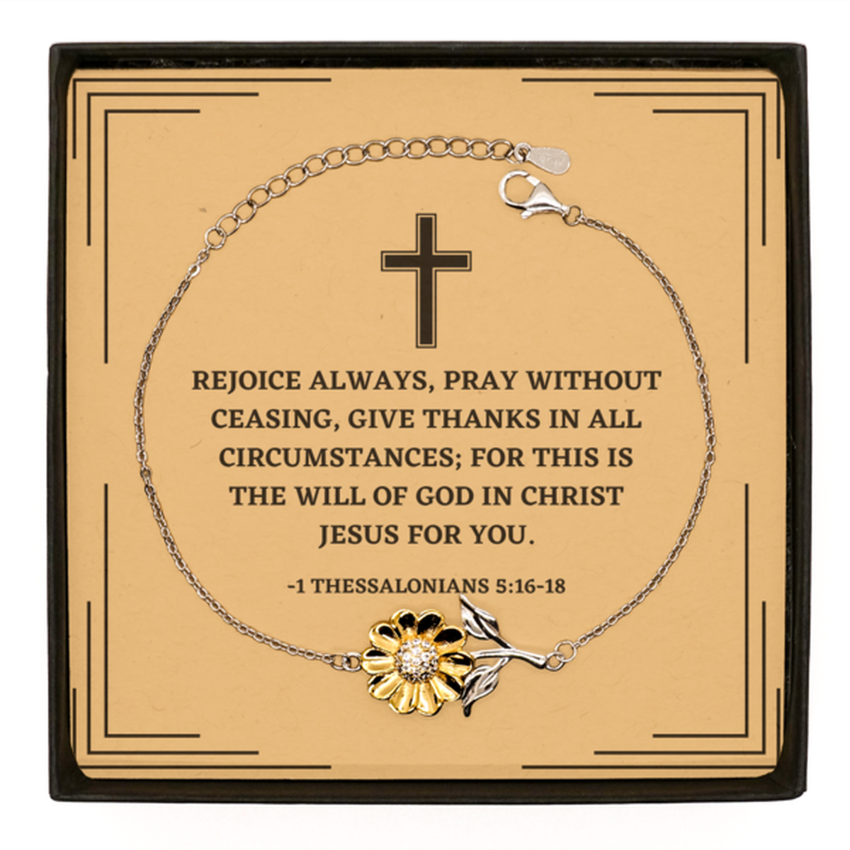 Baptism Gifts For Teenage Boys Girls, Christian Bible Verse Sterling Silver Sunflower Bracelet, Rejoice always, pray without ceasing, Confirmation Gifts, Bible Verse Card for Son, Godson, Grandson