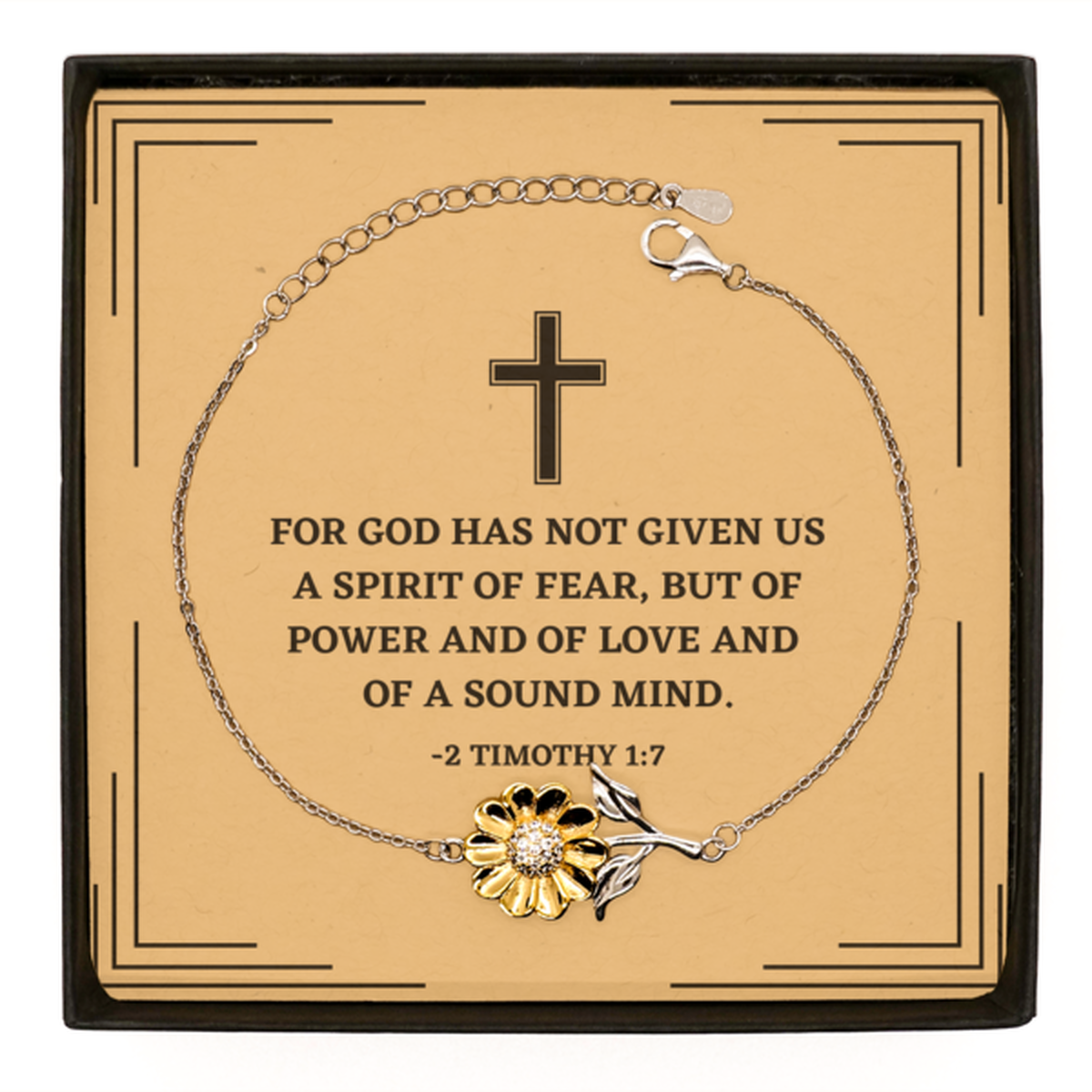Baptism Gifts For Teenage Boys Girls, Christian Bible Verse Sterling Silver Sunflower Bracelet, For God has not given us, Confirmation Gifts, Bible Verse Card for Son, Godson, Grandson