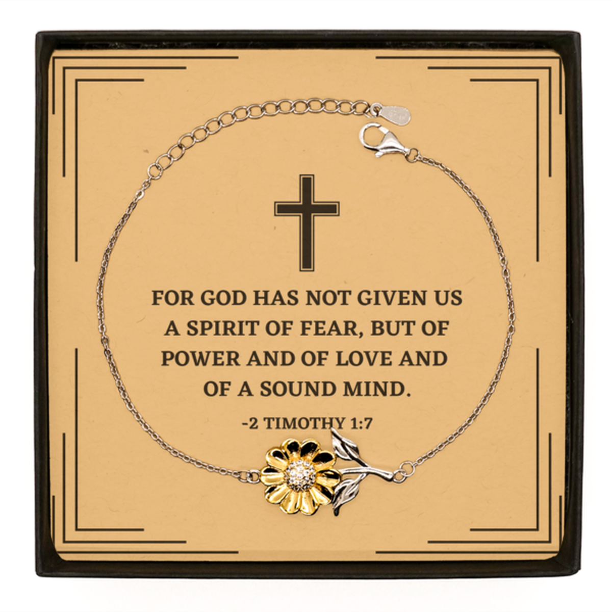 Baptism Gifts For Teenage Boys Girls, Christian Bible Verse Sterling Silver Sunflower Bracelet, For God has not given us, Confirmation Gifts, Bible Verse Card for Son, Godson, Grandson