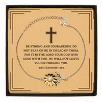 Load image into Gallery viewer, Baptism Gifts For Teenage Boys Girls, Christian Bible Verse Sterling Silver Sunflower Bracelet, Be strong and courageous, Confirmation Gifts, Bible Verse Card for Son, Godson, Grandson

