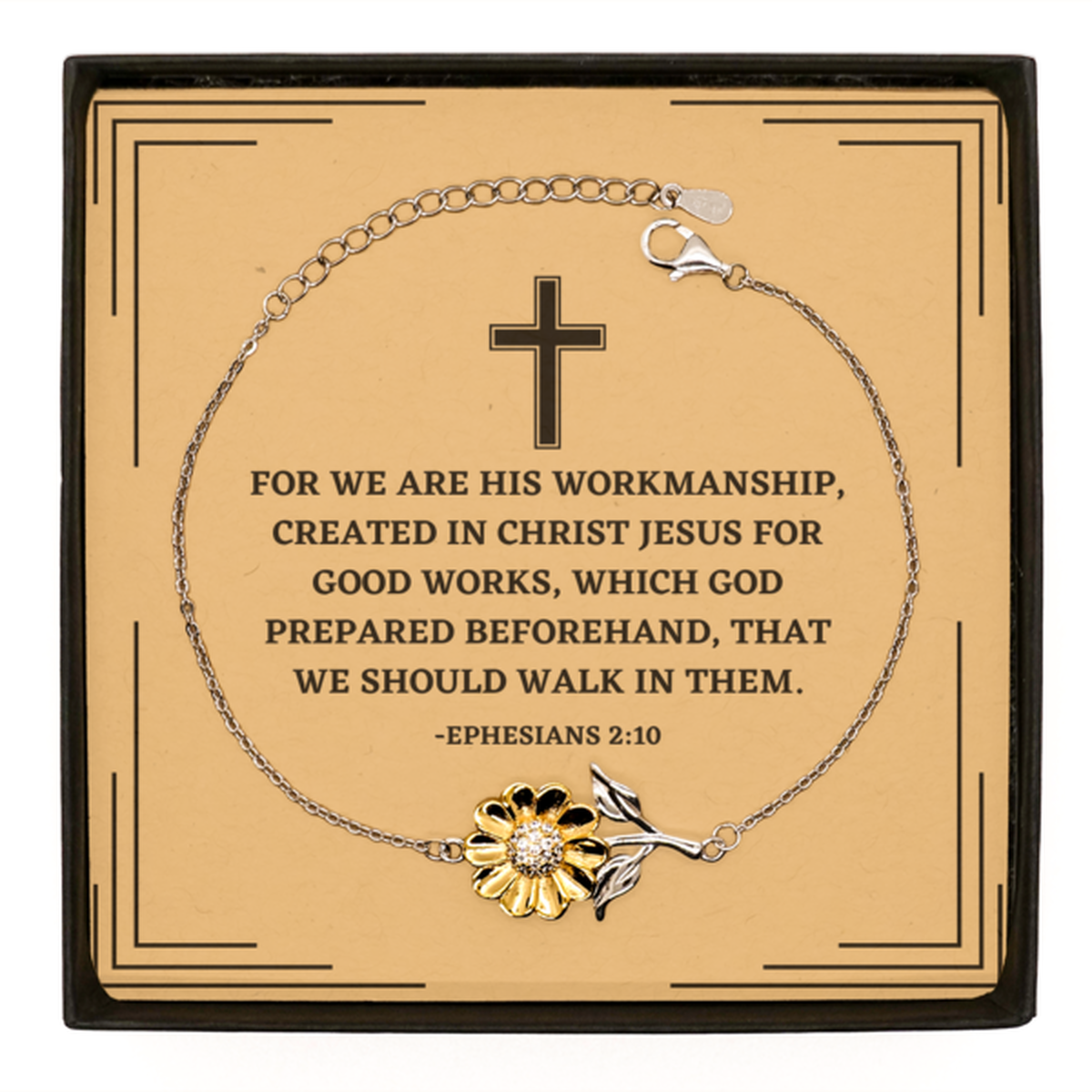 Baptism Gifts For Teenage Boys Girls, Christian Bible Verse Sterling Silver Sunflower Bracelet, For we are His workmanship, Confirmation Gifts, Bible Verse Card for Son, Godson, Grandson