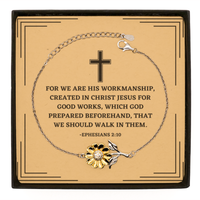 Load image into Gallery viewer, Baptism Gifts For Teenage Boys Girls, Christian Bible Verse Sterling Silver Sunflower Bracelet, For we are His workmanship, Confirmation Gifts, Bible Verse Card for Son, Godson, Grandson
