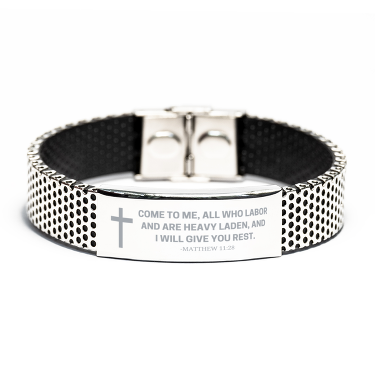 Baptism Gifts For Teenage Boys Girls, Christian Bible Verse Stainless Steel Bracelet, Come to me, all who labor, Catholic Confirmation Gifts for Son, Godson, Grandson, Nephew
