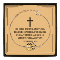 Load image into Gallery viewer, Baptism Gifts For Teenage Boys Girls, Christian Bible Verse Sterling Silver Sunflower Bracelet, Be kind to one another, Confirmation Gifts, Bible Verse Card for Son, Godson, Grandson

