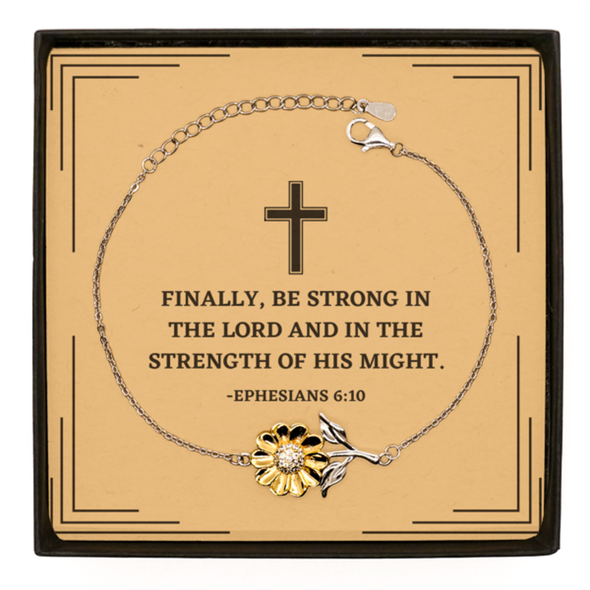 Baptism Gifts For Teenage Boys Girls, Christian Bible Verse Sterling Silver Sunflower Bracelet, Finally, be strong in the Lord Confirmation Gifts, Bible Verse Card for Son, Godson, Grandson