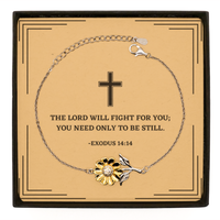 Load image into Gallery viewer, Baptism Gifts For Teenage Boys Girls, Christian Bible Verse Sterling Silver Sunflower Bracelet, The Lord will fight for you, Confirmation Gifts, Bible Verse Card for Son, Godson, Grandson
