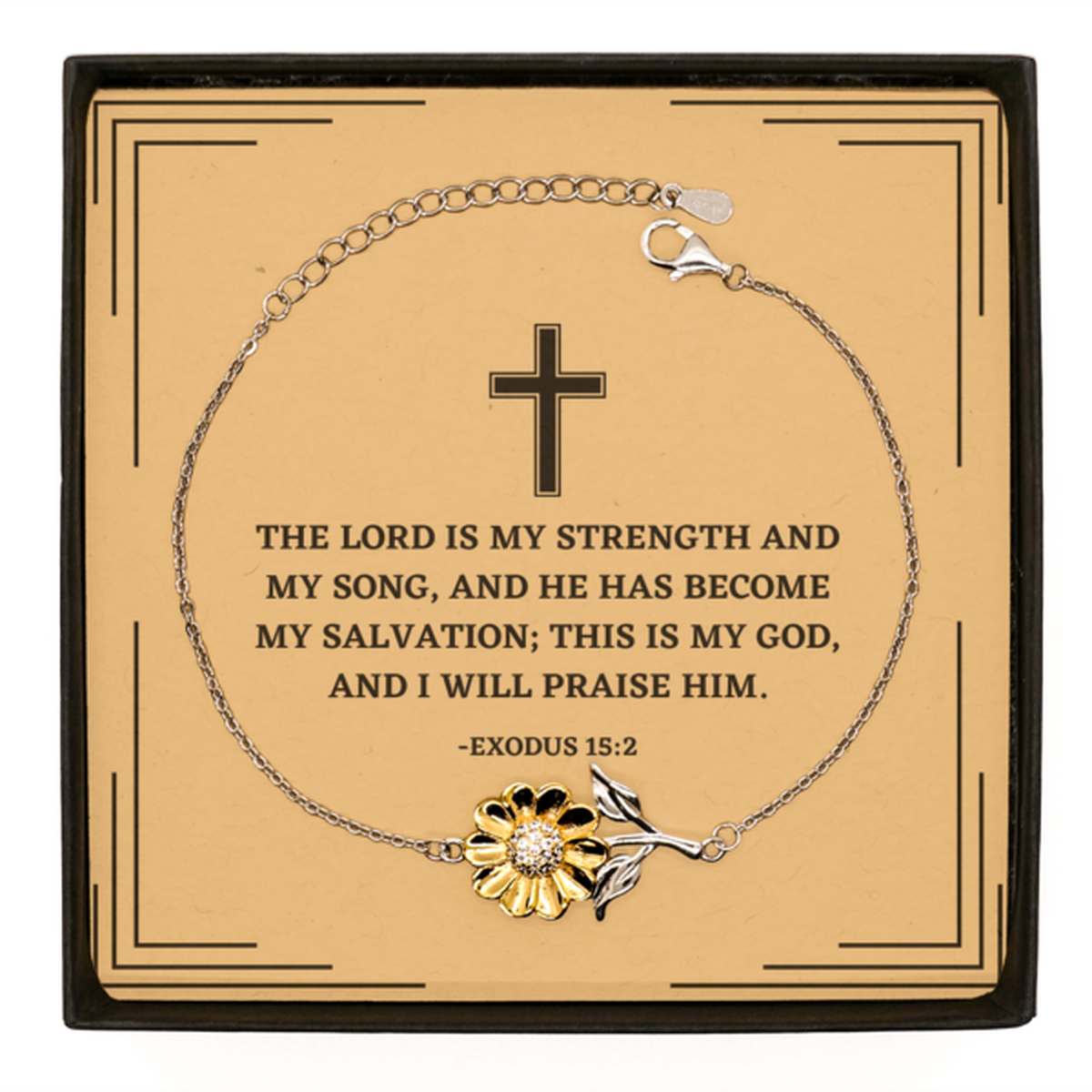 Baptism Gifts For Teenage Boys Girls, Christian Bible Verse Sterling Silver Sunflower Bracelet, The Lord is my strength, Confirmation Gifts, Bible Verse Card for Son, Godson, Grandson