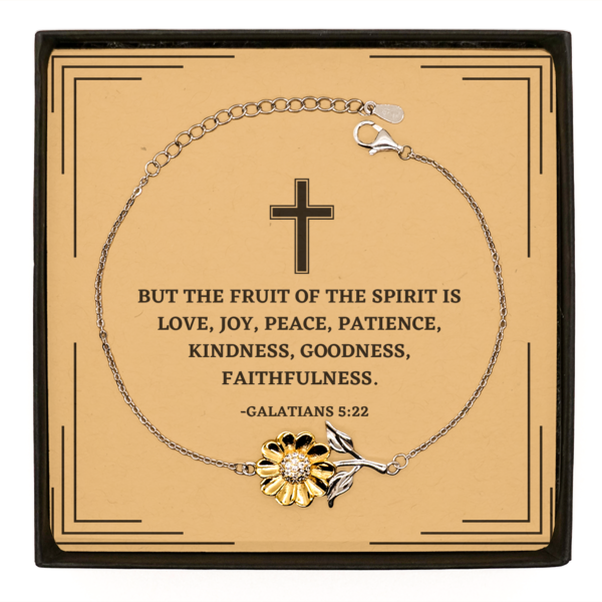 Baptism Gifts For Teenage Boys Girls, Christian Bible Verse Sterling Silver Sunflower Bracelet, But the fruit of the Spirit, Confirmation Gifts, Bible Verse Card for Son, Godson, Grandson