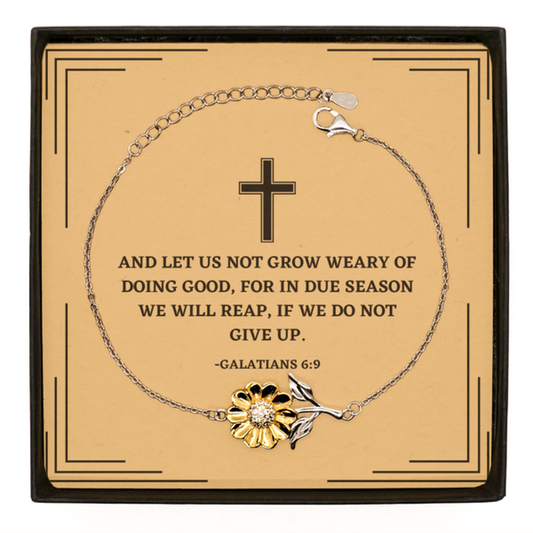 Baptism Gifts For Teenage Boys Girls, Christian Bible Verse Sterling Silver Sunflower Bracelet, And let us not grow weary, Confirmation Gifts, Bible Verse Card for Son, Godson, Grandson