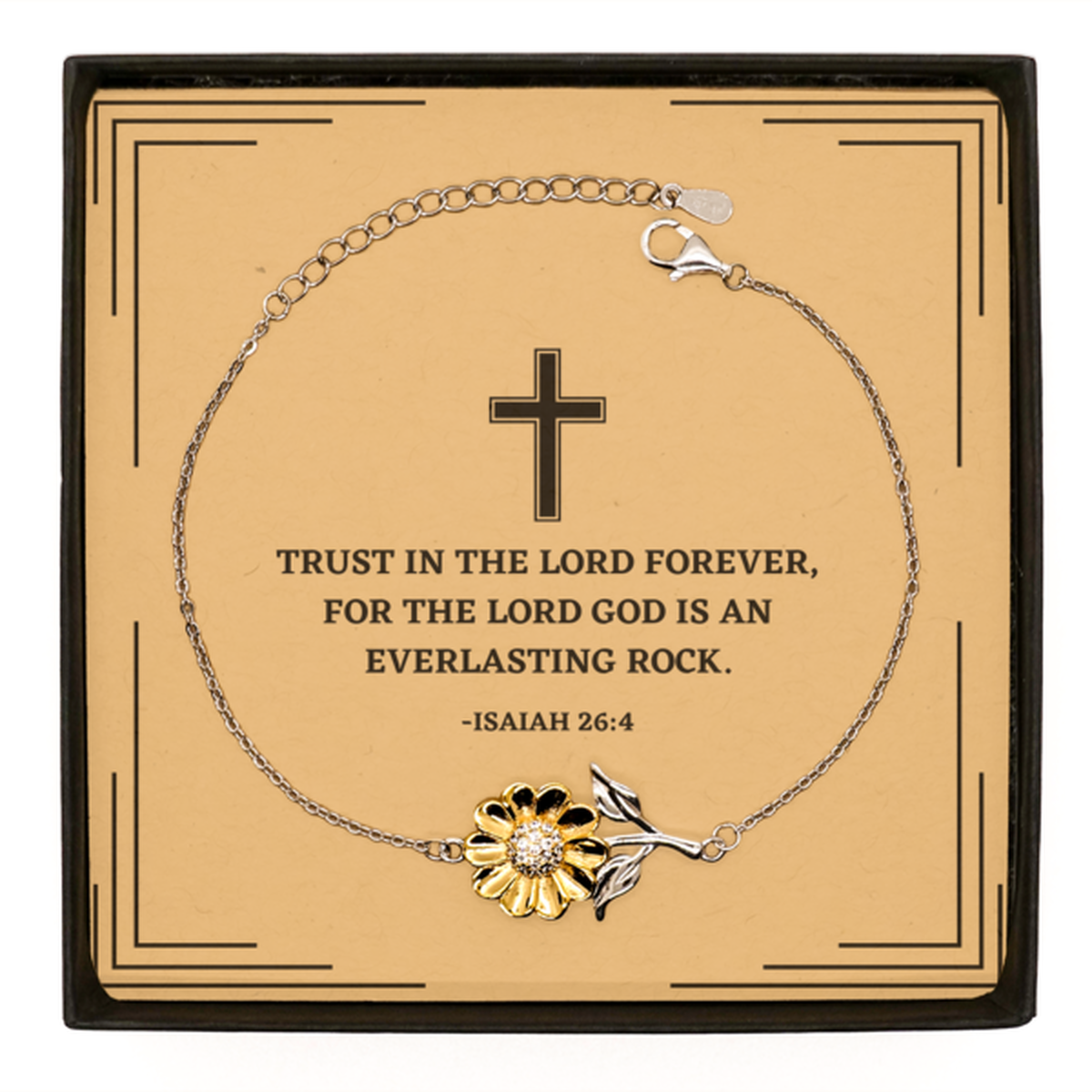 Baptism Gifts For Teenage Boys Girls, Christian Bible Verse Sterling Silver Sunflower Bracelet, Trust in the Lord forever, Confirmation Gifts, Bible Verse Card for Son, Godson, Grandson