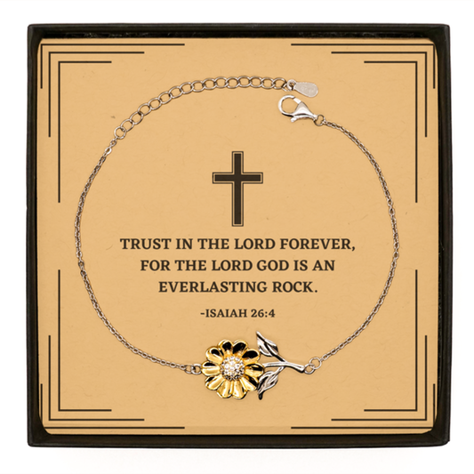 Baptism Gifts For Teenage Boys Girls, Christian Bible Verse Sterling Silver Sunflower Bracelet, Trust in the Lord forever, Confirmation Gifts, Bible Verse Card for Son, Godson, Grandson