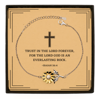 Load image into Gallery viewer, Baptism Gifts For Teenage Boys Girls, Christian Bible Verse Sterling Silver Sunflower Bracelet, Trust in the Lord forever, Confirmation Gifts, Bible Verse Card for Son, Godson, Grandson
