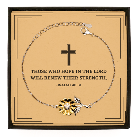 Baptism Gifts For Teenage Boys Girls, Christian Bible Verse Sterling Silver Sunflower Bracelet, Those who hope in the Lord, Confirmation Gifts, Bible Verse Card for Son, Godson, Grandson