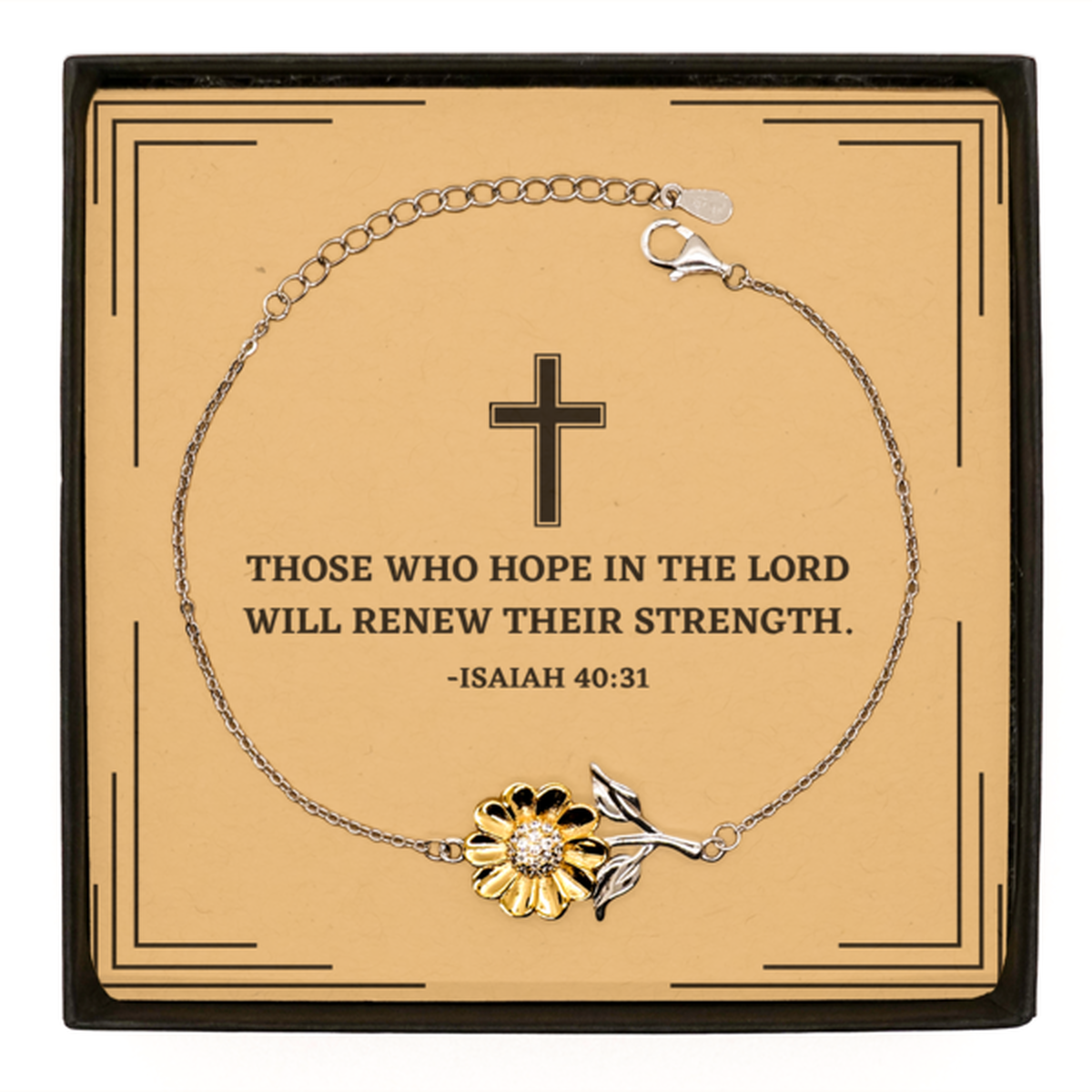 Baptism Gifts For Teenage Boys Girls, Christian Bible Verse Sterling Silver Sunflower Bracelet, Those who hope in the Lord, Confirmation Gifts, Bible Verse Card for Son, Godson, Grandson