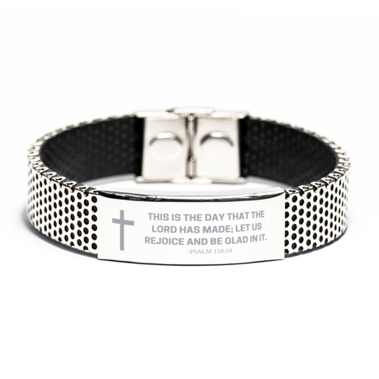 Baptism Gifts For Teenage Boys Girls, Christian Bible Verse Stainless Steel Bracelet, This is the day that the lord has made, Catholic Confirmation Gifts for Son, Godson, Grandson, Nephew