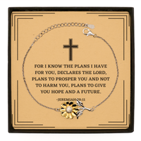 Load image into Gallery viewer, Baptism Gifts For Teenage Boys Girls, Christian Bible Verse Sterling Silver Sunflower Bracelet, For I know the plans, Confirmation Gifts, Bible Verse Card for Son, Godson, Grandson
