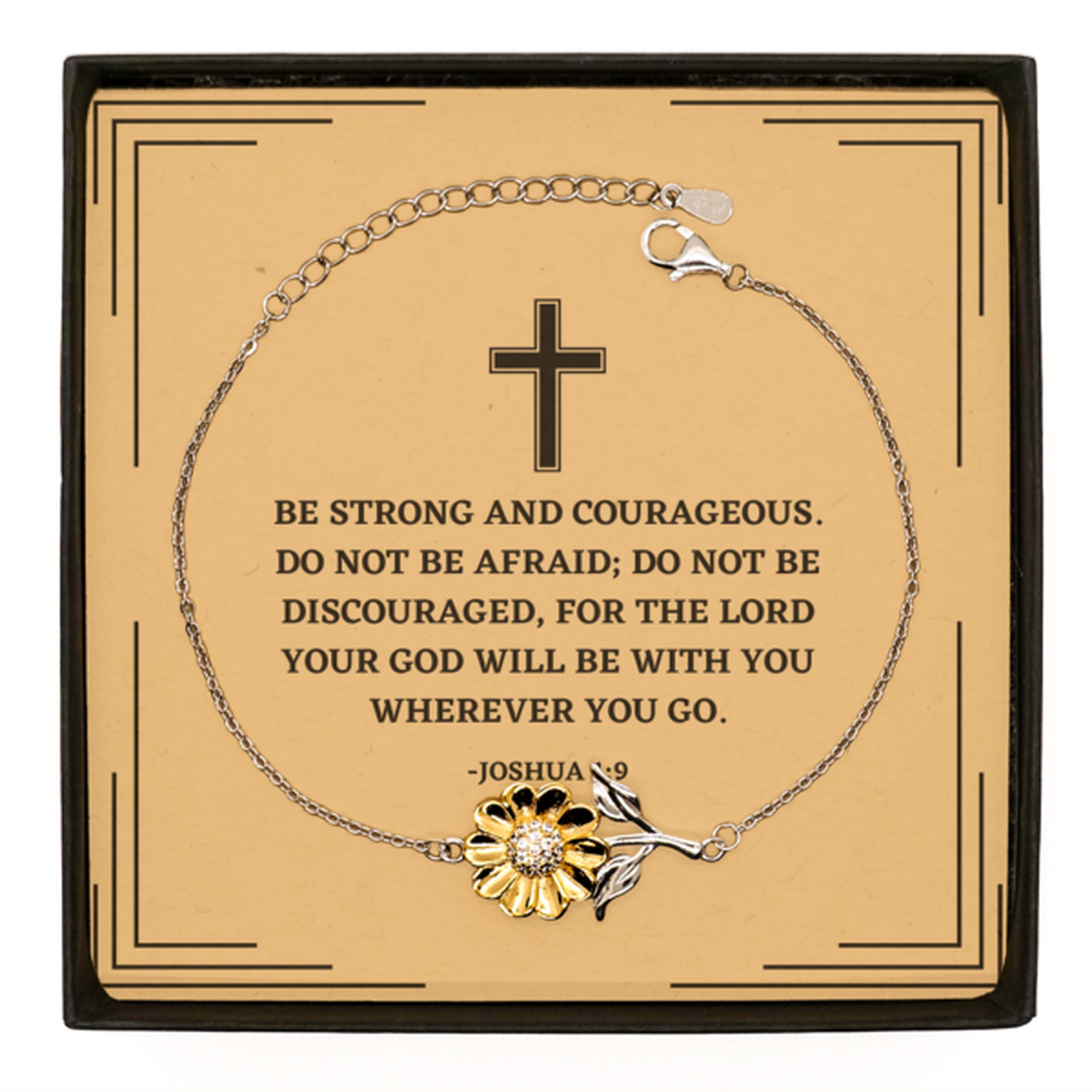 Baptism Gifts For Teenage Boys Girls, Christian Bible Verse Sterling Silver Sunflower Bracelet, For the lord your God will be with you, Confirmation Gifts, Bible Verse Card for Son, Godson, Grandson