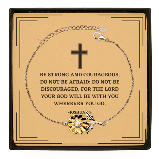 Baptism Gifts For Teenage Boys Girls, Christian Bible Verse Sterling Silver Sunflower Bracelet, For the lord your God will be with you, Confirmation Gifts, Bible Verse Card for Son, Godson, Grandson