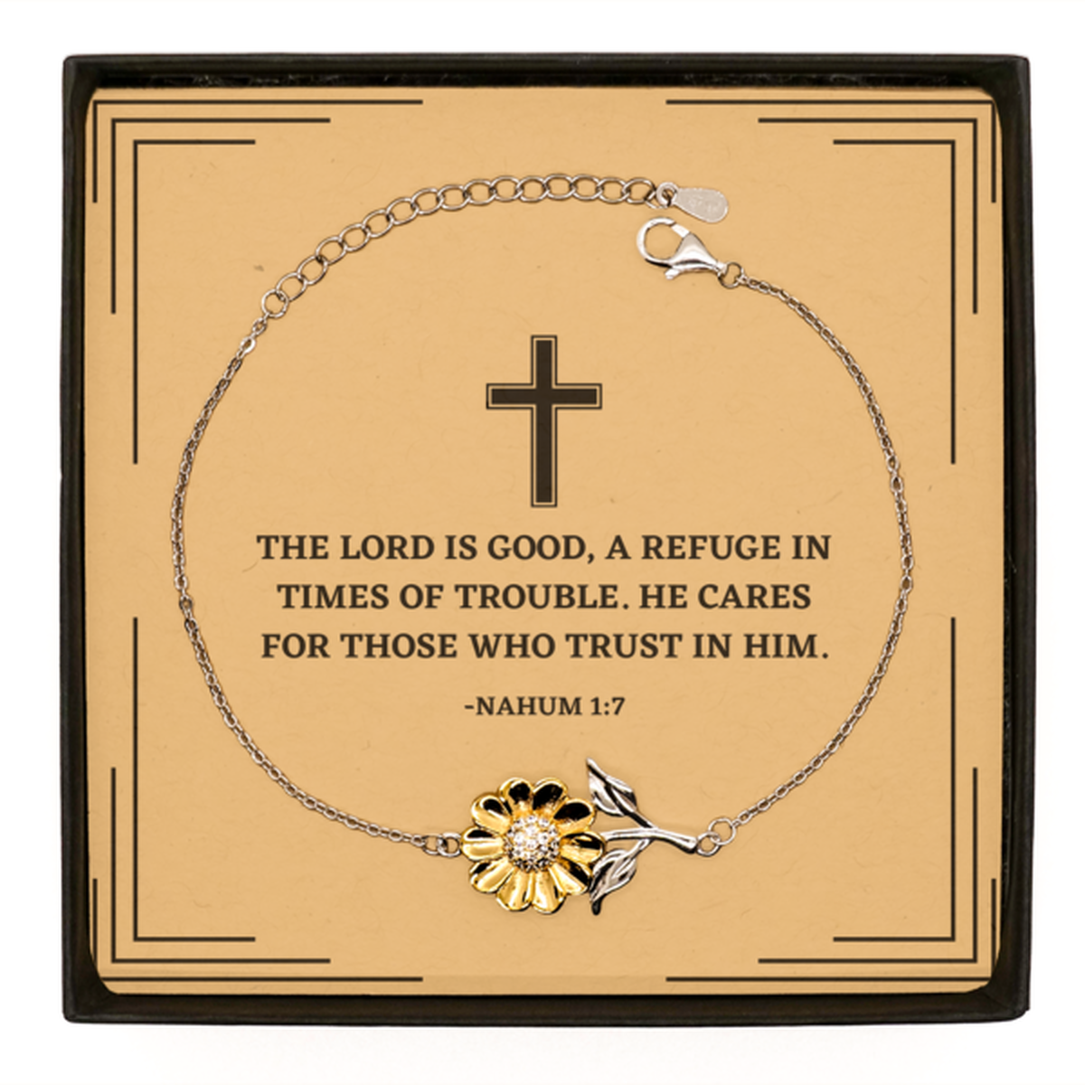 Baptism Gifts For Teenage Boys Girls, Christian Bible Verse Sterling Silver Sunflower Bracelet, The Lord is good, Confirmation Gifts, Bible Verse Card for Son, Godson, Grandson