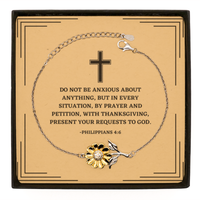 Load image into Gallery viewer, Baptism Gifts For Teenage Boys Girls, Christian Bible Verse Sterling Silver Sunflower Bracelet, Do not be anxious about anything, Confirmation Gifts, Bible Verse Card for Son, Godson, Grandson
