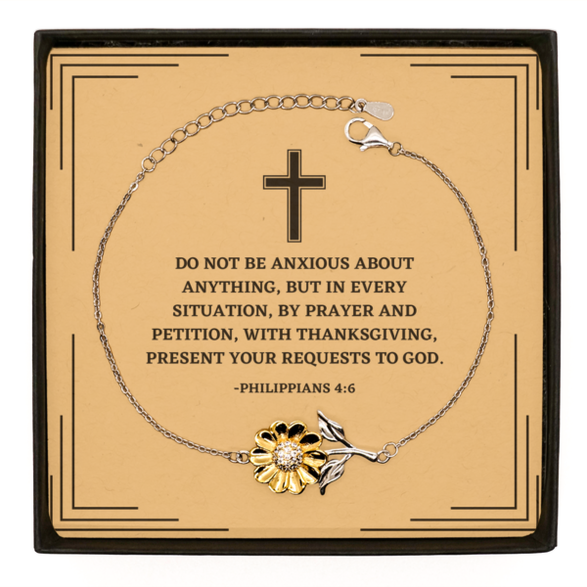 Baptism Gifts For Teenage Boys Girls, Christian Bible Verse Sterling Silver Sunflower Bracelet, Do not be anxious about anything, Confirmation Gifts, Bible Verse Card for Son, Godson, Grandson