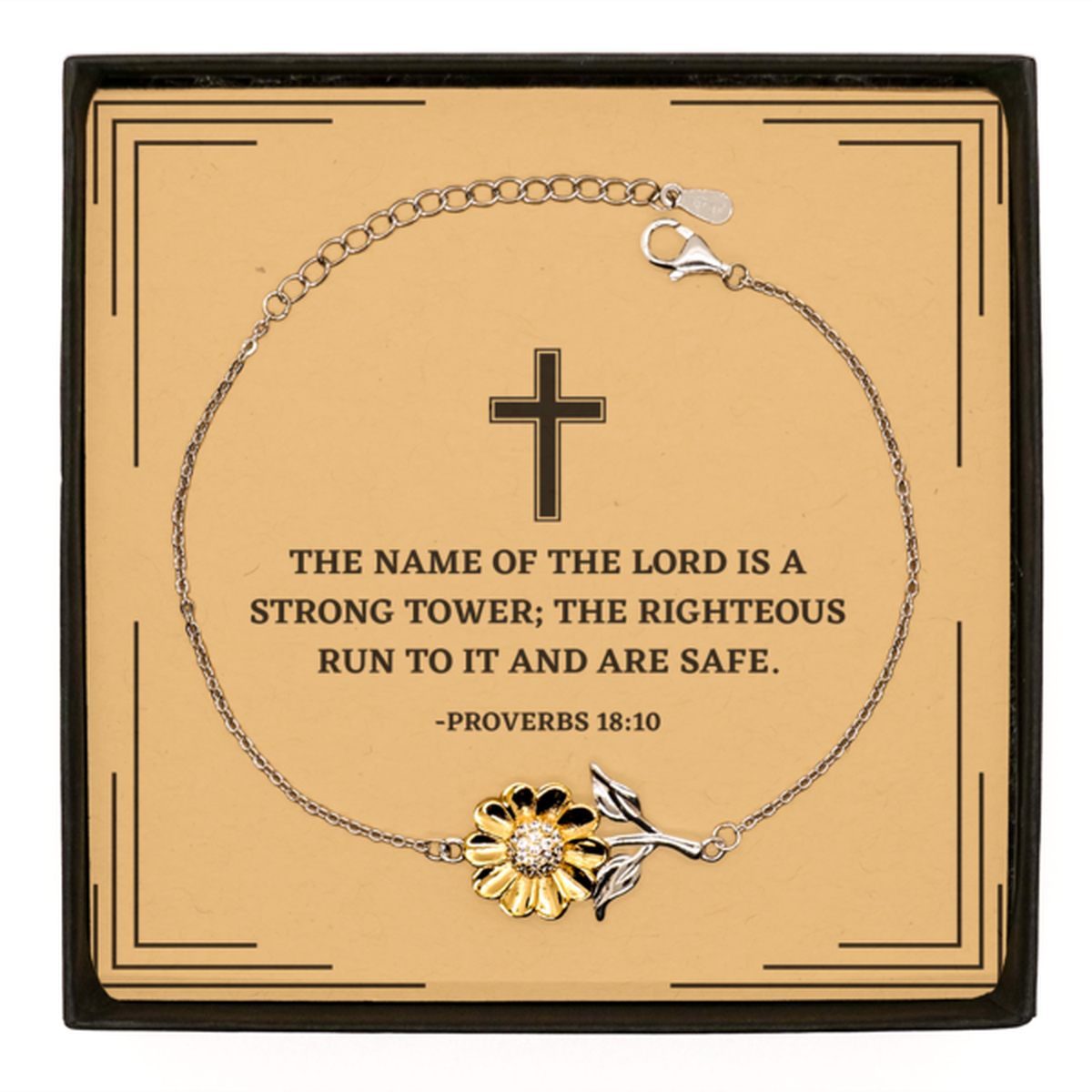 Baptism Gifts For Teenage Boys Girls, Christian Bible Verse Sterling Silver Sunflower Bracelet, The name of the Lord is a strong, Confirmation Gifts, Bible Verse Card for Son, Godson, Grandson