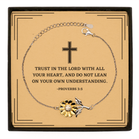 Load image into Gallery viewer, Baptism Gifts For Teenage Boys Girls, Christian Bible Verse Sterling Silver Sunflower Bracelet, Trust in the Lord with all your heart, Confirmation Gifts, Bible Verse Card for Son, Godson, Grandson
