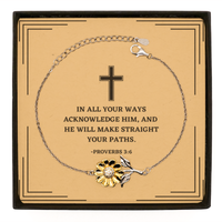 Load image into Gallery viewer, Baptism Gifts For Teenage Boys Girls, Christian Bible Verse Sterling Silver Sunflower Bracelet, In all your ways acknowledge Him, Confirmation Gifts, Bible Verse Card for Son, Godson, Grandson
