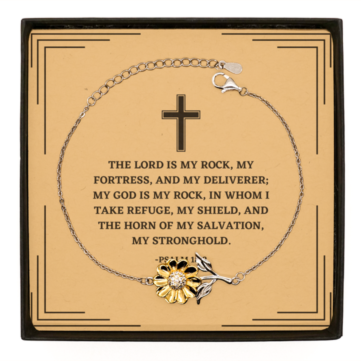Baptism Gifts For Teenage Boys Girls, Christian Bible Verse Sterling Silver Sunflower Bracelet, The Lord is my rock, Confirmation Gifts, Bible Verse Card for Son, Godson, Grandson