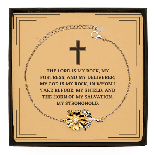 Baptism Gifts For Teenage Boys Girls, Christian Bible Verse Sterling Silver Sunflower Bracelet, The Lord is my rock, Confirmation Gifts, Bible Verse Card for Son, Godson, Grandson