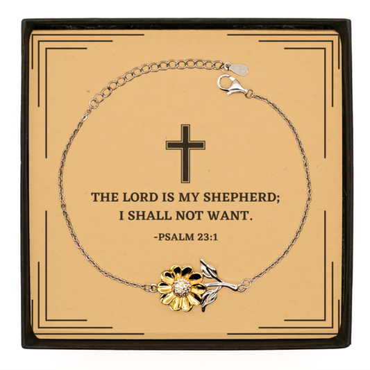 Baptism Gifts For Teenage Boys Girls, Christian Bible Verse Sterling Silver Sunflower Bracelet, The Lord is my shepherd, Confirmation Gifts, Bible Verse Card for Son, Godson, Grandson