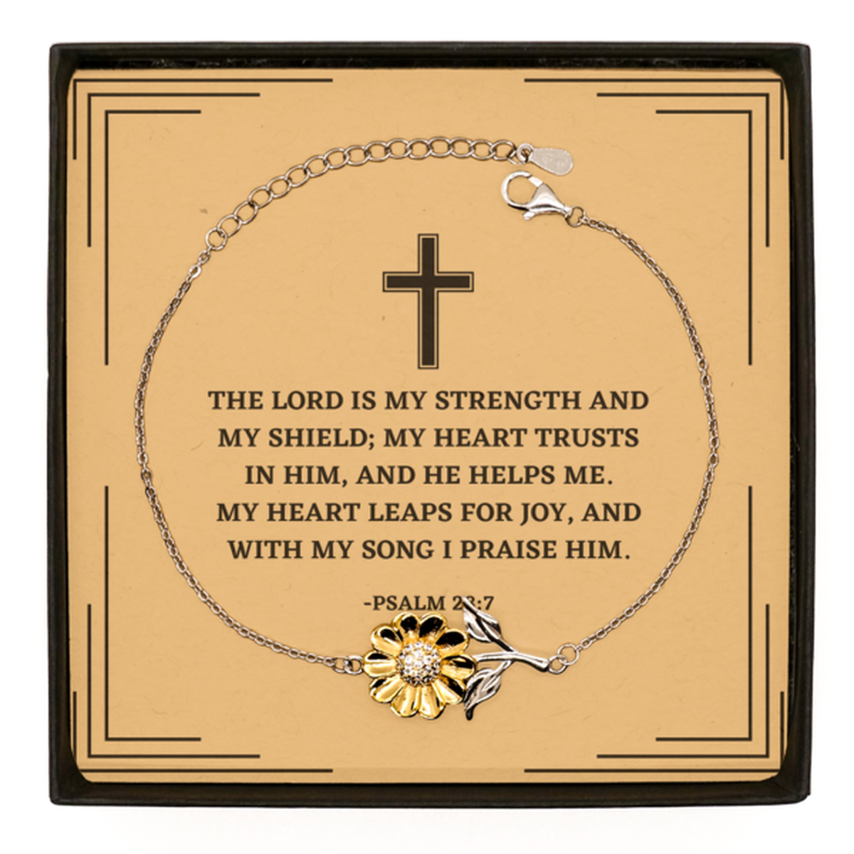 Baptism Gifts For Teenage Boys Girls, Christian Bible Verse Sterling Silver Sunflower Bracelet, The Lord is my strength and my shield, Confirmation Gifts, Bible Verse Card for Son, Godson, Grandson